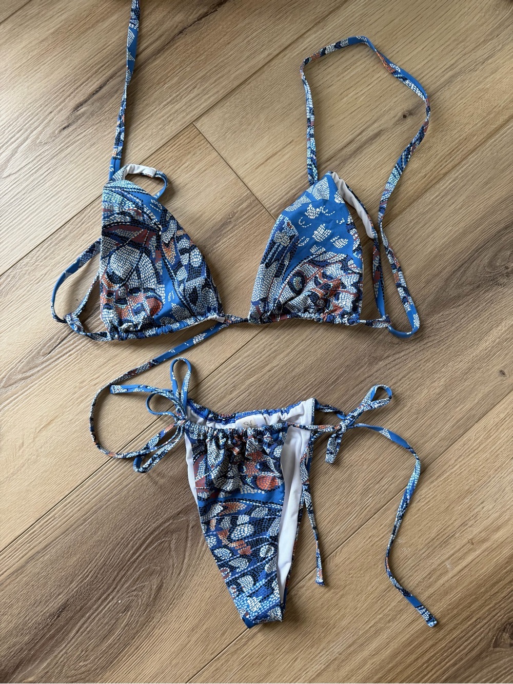 Blue Printed Tie-Side Bikini Set